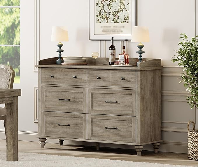 WAMPAT Set of 2 Kids Dresser with 12 Drawers, 2-in-1 Baby Dresser for Bedroom & Kids Room, Rustic Chests & Dressers Wooden Closet Organizer for Children's Bedroom, Grey