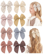 Doboi 8PCS Baby Girls Hair Clips Fable Hair Bows Cotton Linen Bows for Girls Hair Accessories for Baby Toddlers Kids （Includes Stamp Duty Hair Clip）