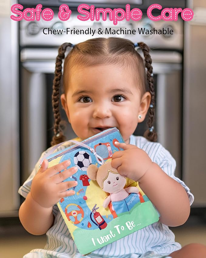 Interactive Sensory Soft Cloth Book, Educational Crinkle Quiet Activity Busy Book for Babies,Toddler Travel Toy Gift for Boys and Girls (I Want to Be)