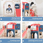 12 in 1 Toddler Outdoor Playset with Swing, Indoor Swing and Slide Set Playground for Toddlers 1-3, Durable Climber Basketball Hoop Ball Toddler Indoor Playset for Home Playground - Red Blue