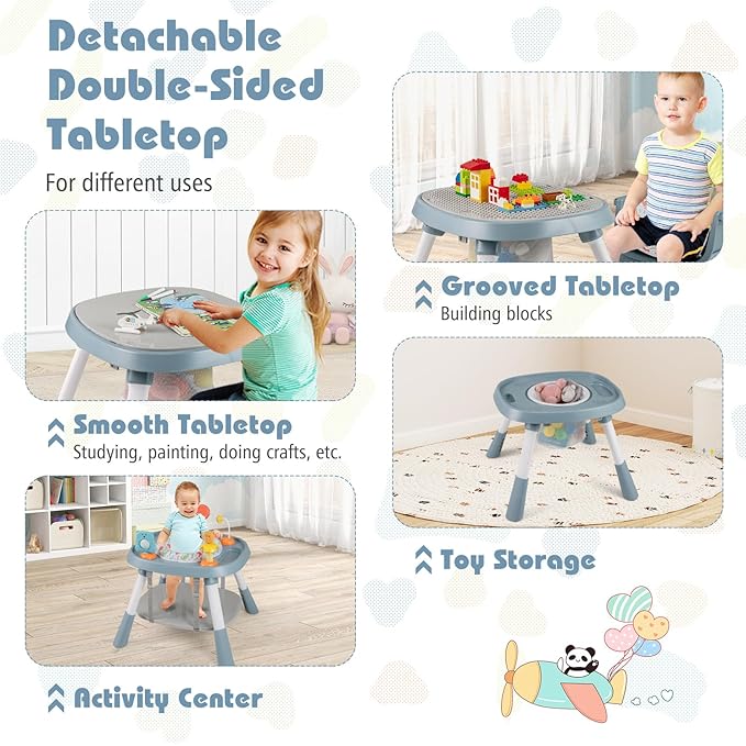 KOTEK 16 in 1 Convertible High Chair, Baby Highchair & Activity Center with Toys, Booster Seat, Building Block Table, Toddler Chair with 5-Point Harness, Removable Tray & Cushion (Blue)