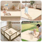 Baby Play Mat 47x47 Inches, Extra Thick 1.2" Foam Floor Mat for Tummy Time & Crawling, Waterproof Non-Slip Faux Leather Playpen Mat for Infants Toddlers, Indoor Outdoor Gym Activity, Beige