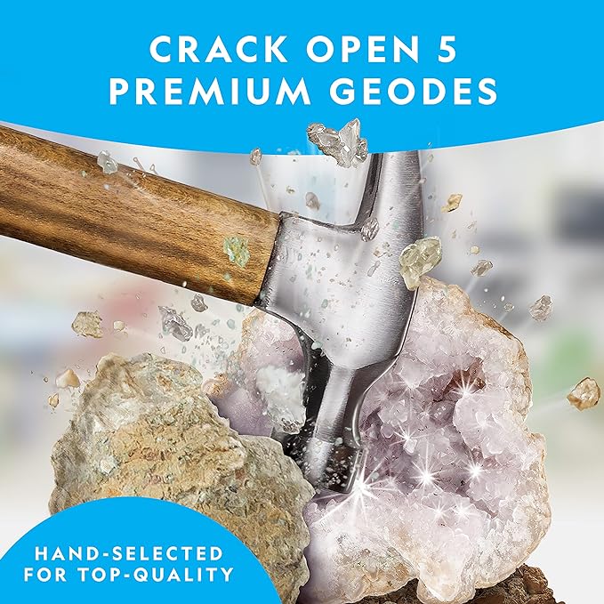 NATIONAL GEOGRAPHIC Break Open 5 Jumbo Geodes - Earth Science Kit with 5 Premium, Extra-Large Geodes with Crystals, Goggles & Display Stands, Science Gifts, Fun Stuff for Kids (Amazon Exclusive)