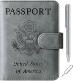 Passport Holder Cover Wallet Travel Essentials Leather Rfid Blocking Case Vacation Luggage Must Haves Travel Accessories for Men Women (120#Grey)