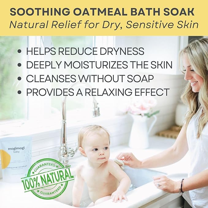 Organic Oatmeal Bath Soak for Baby, Kids & Sensitive Skin – Washes & Soothes Eczema, Diaper Rash, and Dry Itchy Skin – Soap Free, 100% Natural & Fragrance-Free, 3 Packs – Made in USA by mogimogi baby