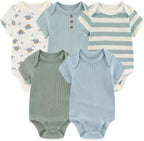 Newborn Baby Short Sleeve Bodysuit Cotton One-Piece Baby Clothes 5-Pack, 0-12 Months