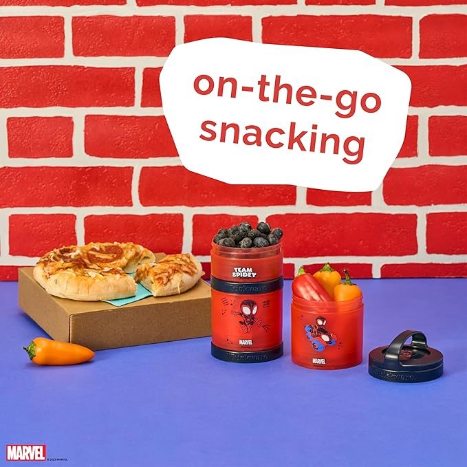 Whiskware Spider-Man Team Spidey Stackable Snack Containers for Babies, Kids, and Toddlers, 3 Stackable Snack Cups for School or Travel, Cupholder Friendly, Miles Morales