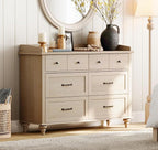 WAMPAT Beige Dresser for Bedroom with 6 Drawers, Farmhouse Kids Dressers with Wide Chest of Drawers, Light Wood Closet Storage Organizer, Baby Dresser for Living Room, Nursery