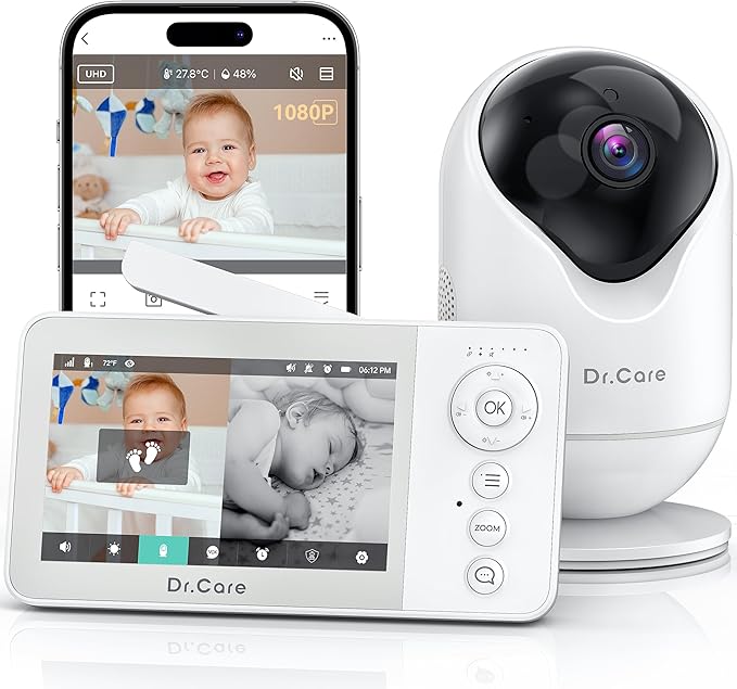 Dr.Care VistaView Lite RB Smart WiFi Baby Monitor - 4” 720P Split Screen & 1080P Camera App Control, Motion Alerts, 2500mAh Removable Battery, HD Night Vision, 2-Way Talk, Multi-User, Triple Security