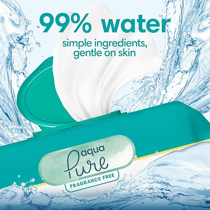 Pampers Baby Wipes Aqua Pure, 99% Water Based Wipes, Hypoallergenic and Unscented Infant Wipe, 896 Total (16 Flip-Top Packs)