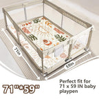 Baby Play Mats for Floor, 71”x59” Upgraded Thickness & Larger Super Soft Playmat for Babies and Toddlers, Foldable Washable, Upgrade Anti-Slip Crawling Mat for Playpen(Boho Nature)