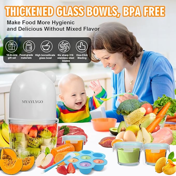 Baby Food Maker & Food Processor, Upgraded 14-in-1 Baby Food Blender, Puree Maker, Puree Grinder for Fruit, Veggies, Meat, Baby Feeding Essentials, Shower Gifts Set