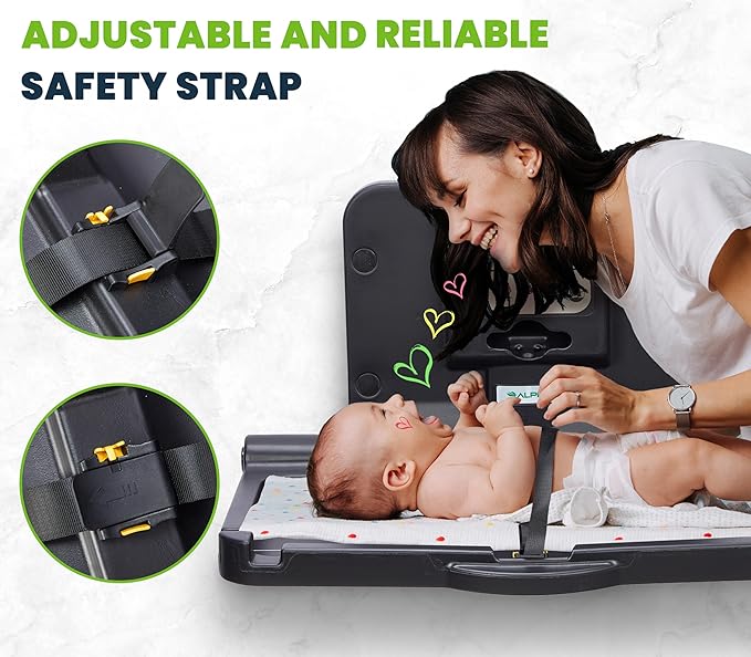 Alpine Wall Mounted Baby Changing Station 2 Pack - Horizontal Baby Changing Table Foldable Diaper Tables with Safety Strap for Commercial Bathroom, ADA Complaint (Hardware Included) Black