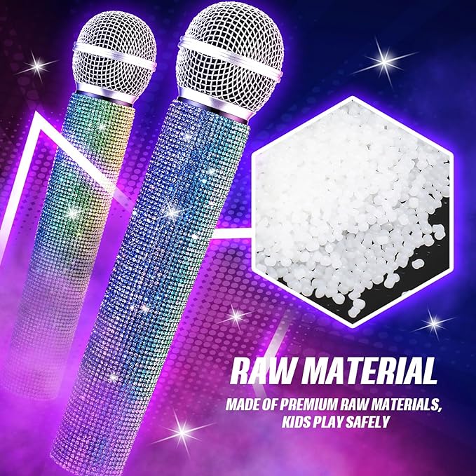 Sanwuta Fake Microphone Prop Sparkly Bling Rhinestones Plastic Play Microphone Pretend Glitter Bedazzled Mic for Cosplay Party Costume(Gradient)