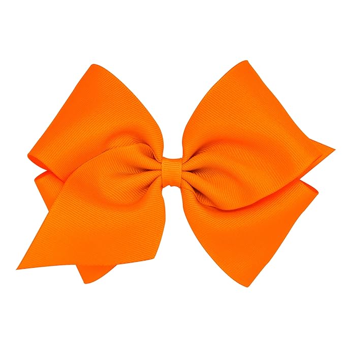 Wee Ones Girls' Plain Wrap Classic Grosgrain Hair Bows on a WeeStay No-Slip Hair Clip, Handmade, Mini King, Orange