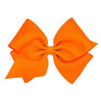 Wee Ones Girls' Plain Wrap Classic Grosgrain Hair Bows on a WeeStay No-Slip Hair Clip, Handmade, Mini King, Orange