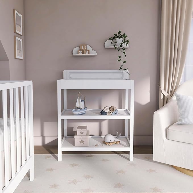 Dream On Me Avery Changing Table in White – JPMA Certified, Multiple Spacious Storage Shelves, Compact Slim Space-Saving Design, Water-Based Non-Toxic Finish