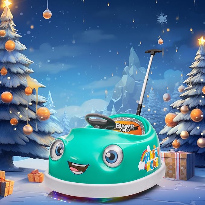 12V Dual Battery Electric Ride on Kids Bumper Car w/Remote Control,360 Degree Spin,Push Rod Rocker Horse Function,3-Speeds Babies & Toddlers Bumping Car Ride on Toy Gift for 1-4 Years Children（Green）