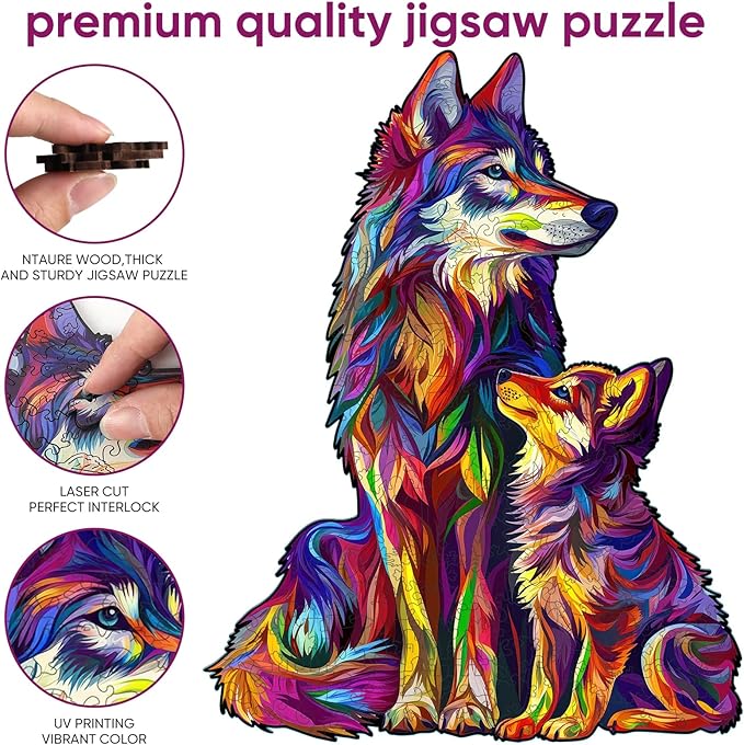 Wolf Puzzles for Adult 500 Piece, Family Wooden Puzzle for Adult, Challenging Puzzle, Luxurious Shaped Wooden Puzzles for Adults, Family Game 15 x 19.2in