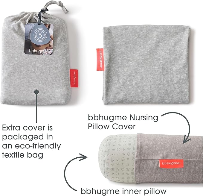 bbhugme Adjustable Nursing Pillow with Blue Melange Cover & Extra Grey Melange Cover - Breastfeeding and Baby Support