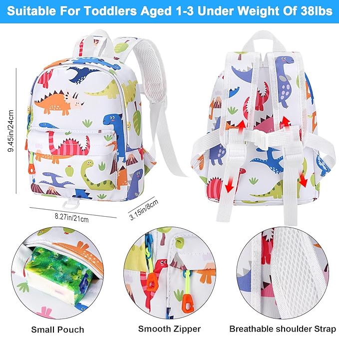 Accmor Toddler Backpack Leash, Cute Baby Backpacks with Anti Lost Wrist Link, Mini Kids Backpack Harness Leash for Outdoor Travel, Adorable Dinosaur Child Backpack Tether Rope for Boys 1-3