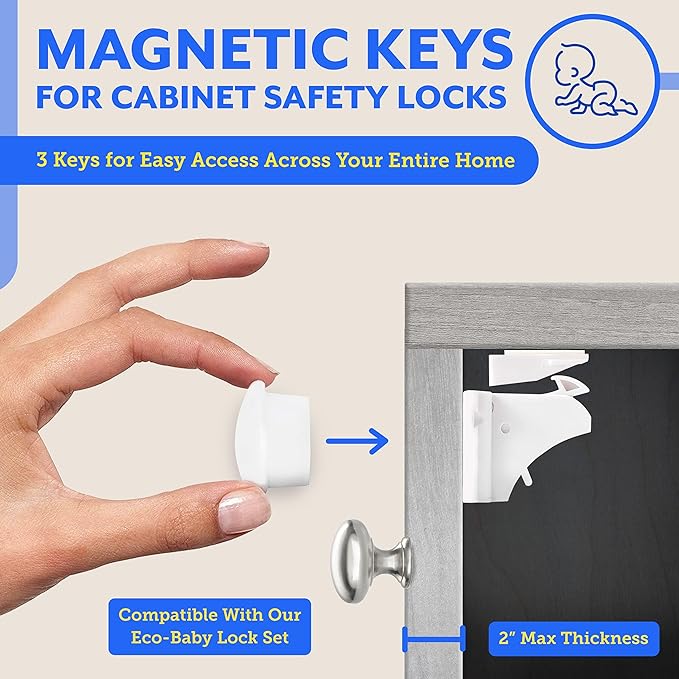 Eco-Baby Universal Replacement Keys for Magnetic Cabinet Locks [2 Universal Keys] Child Safety for Drawers and Cabinets - 2 Keys for Child Proof Kitchen Bathroom Cabinet Locks