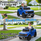12V Ride on Car Licensed Ford F-150 Raptor, Kids Electric Car with Remote Control, LED Light/Music/MP3, Truck Bed Storage, 3-Point Seat Belt (12V, Blue)