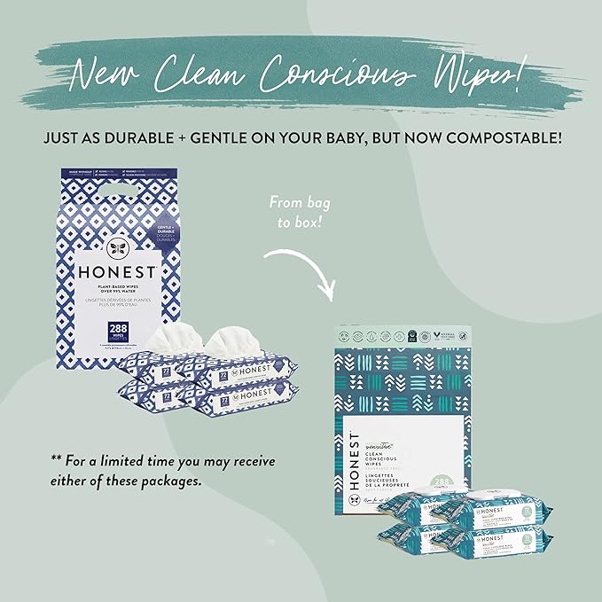 The Honest Company Clean Conscious Multi-Use Wipes | Hypoallergenic + Unscented for Sensitive Skin | Over 99% Water, Compostable, Plant Based, Baby Wipes | Balance Blues, 288 Count