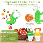 WAJIAYON Baby Fruit Feeder Pacifier - 5 Pack | 2 Infant Food Feeder Pacifier & 1 Baby Food Dispensing Spoon | Fresh Fruit Teethers for Babies | Shower Gifts for Boys and Girls (Green&Yellow)