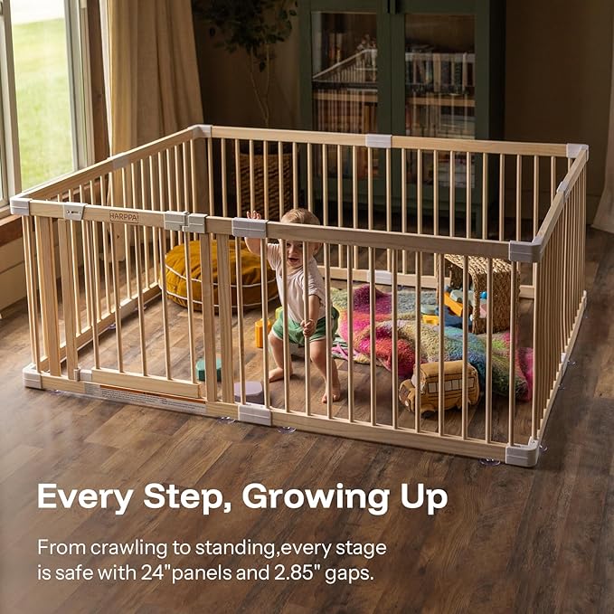 HARPPA Baby Gate Playpen Wooden Playpen for Babies and Toddlers Large Play Yards Baby Fence Play Area 45.66 x 45.66 x 24 inch