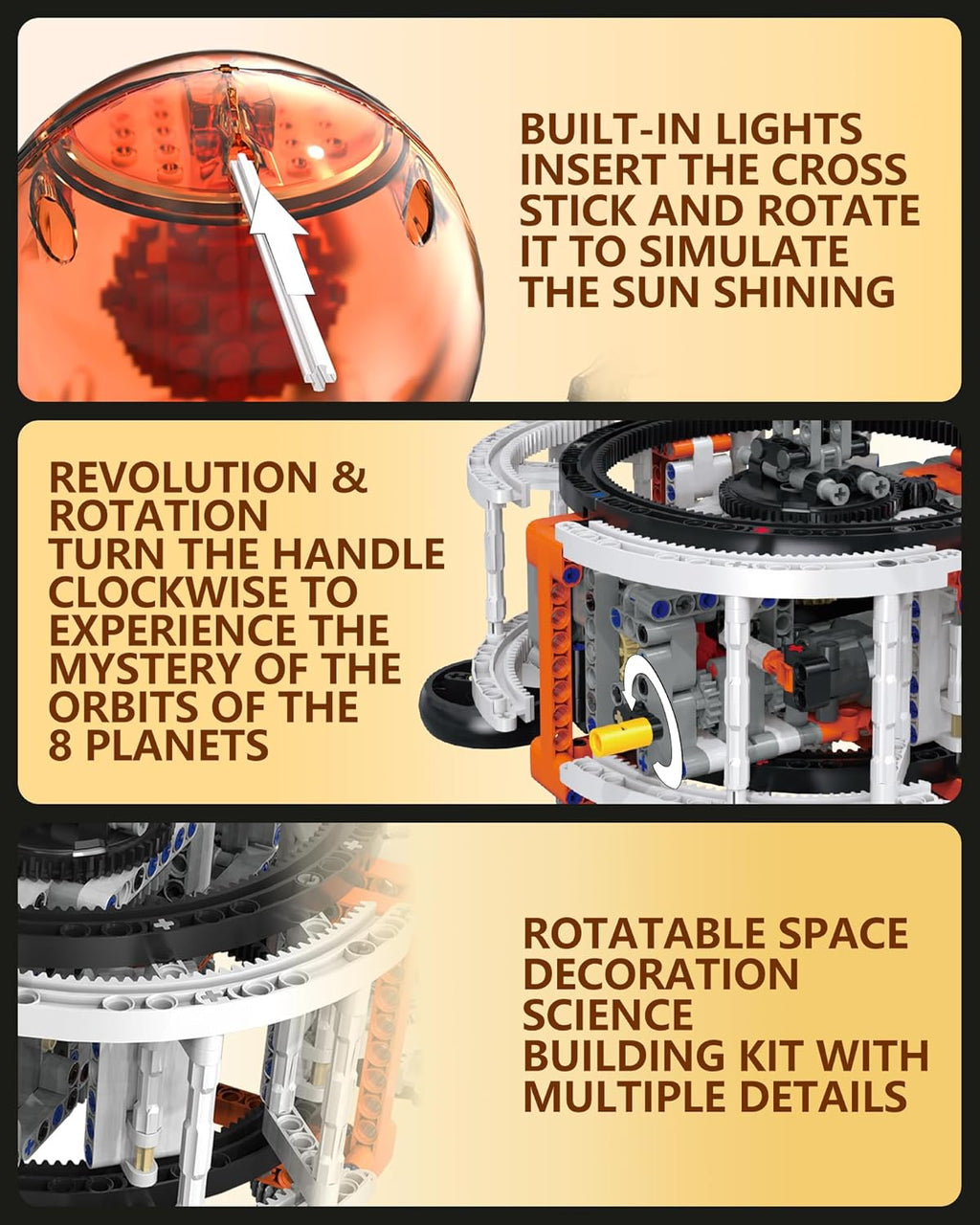 Solar System Building Set for Kids, STEM Toys with Rotatable Handle and Mechanical Gears, Space Toys for Home/School Science Learning, Birthday Gifts for Boys Girls Ages 6-12(1282pcs)