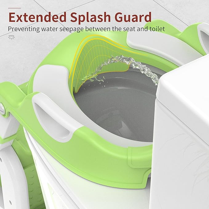Potty Training Seat, Upgrade 2 in 1 Potty Training Toilet for Toddler, Toddler Toilet Seat for Boys Girls with Splash Guard, Anti-Slip Pad and Step Stool (Green)