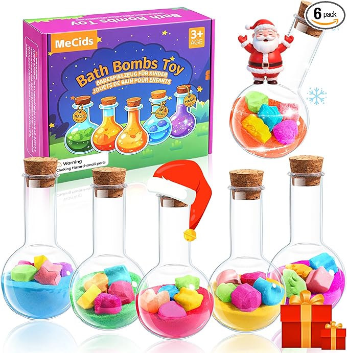 MeCids Magic Potion Bubble Bath Bombs for Kids -Bath Color Tablets Bath Potions for Toddlers Ages 4-12 Fun Science Kit Gift for Birthday, Halloween，Christmas- 6 Pack (Shaped Gems & Stars)