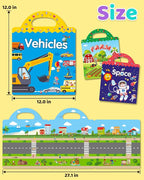 Benresive Reusable Sticker Books for Kids 2-4, Sticker Books for Toddlers 1-3 2-4, Toddler Travel Toys Activities Crafts Gifts - Farm, Space and Vehicle