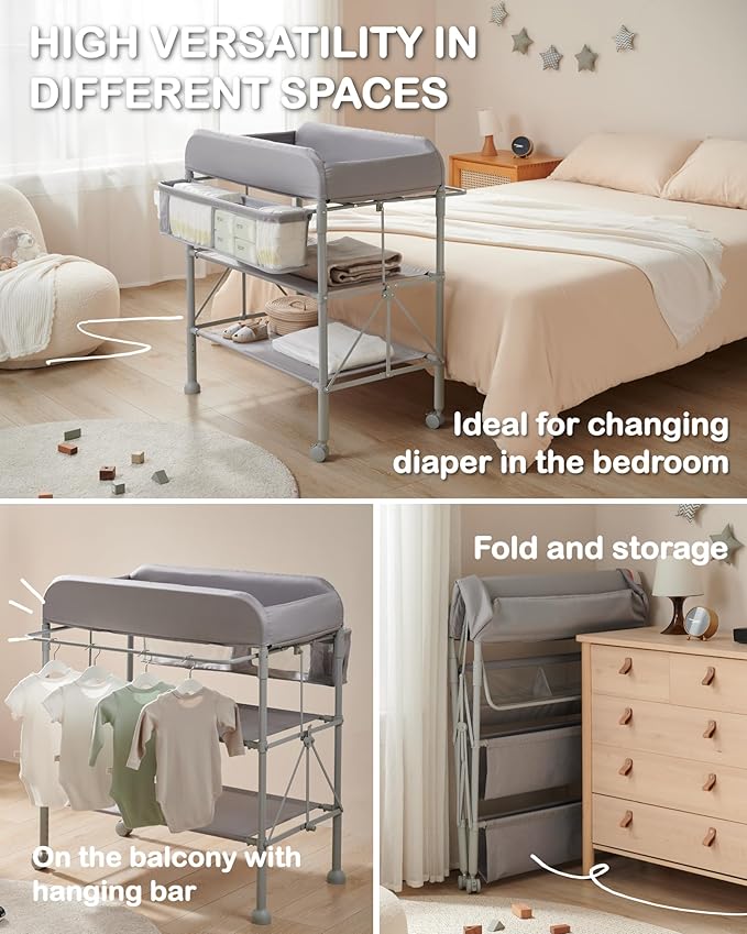 BEKA Diaper Changing Station, Portable Changing Table for Baby, Waterproof, Folding Portable Changing Station, Adjustable Height w/Organizer, Mobile Nursery Diaper Changing Table for Baby, Newborn