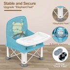 Baby Travel Booster Seat with Double Tray, BabyBond Upgraded Toddler Portable Baby Chair, Booster Seat for Dining Table, Stable and Foldable Booster Baby Chair for Indoor/Outdoor (Blue Sea World)