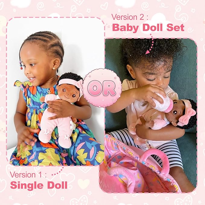 OUOZZZ Black Baby Doll for 1 Year Old Girl Gifts - First African American Baby Dolls Toys for Girl Birthday Christmas Plush Gift for Toddler 10"