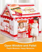 Kids Play Tent, Toddler Tent for Kid Indoor & Outdoor, 48.5"x39.4"x48.5" Playhouse Tent Burger Theme with Complete Toys Set, 3 Window, Lights and Balloons