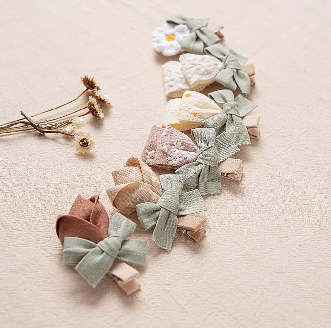Hair Clips for Girls with Bows Flower,10 pc 2" Fully Lined Alligator Clips and Barrettes,Handmade Hair Accessories for Baby Toddler Young Kids School Age Girls Gifts