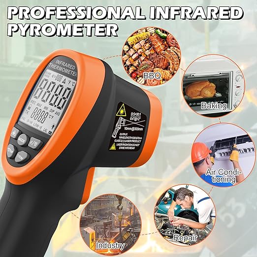 BTMETER BT-1500 Pyrometer 30:1 Industrial Laser Thermometer Gun, -58℉ to 2732℉ Non Contact High Temp Infrared Thermometer Digital IR Temperature Gauge Orange(NOT for Human Temp Test)