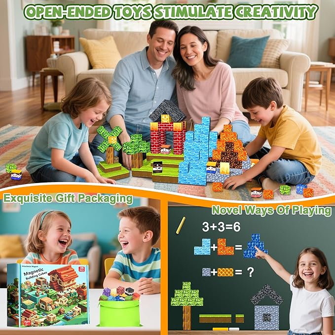 Magnetic Blocks, 100PCS Magnetic Building Blocks, Magnet Cubes Sensory Toys for Kids, Toddler Stacking Magnets Toys for Ages 3+ Boys Girls Birthday Gifts, 1 Inch