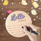 Baby Announcement Sign, 5.9 Inch Wooden Hello World Newborn Signs, Birth Announcement Sign, Baby Shower Hospital Nursery for Newborn Boys and Girls (Cashmere Blue)