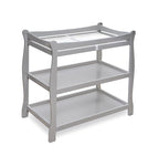 Badger Basket Sleigh Style Baby Changing Table - Nursery Diaper Station with Safety Rails, Foam Pad, and Two Storage Shelves - Nursery Organizer - Gray