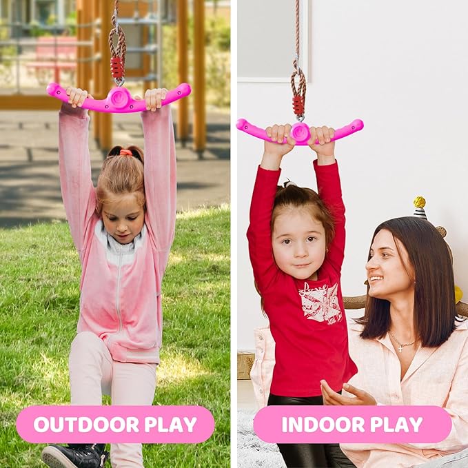 Ninja-Twister 360° Spin Handle: Slackline Swing Attachment for Kids - Activate Ninja Powers with Twist-Spin Flips! (Rose Red- Backyard/Playground Hang Toy)