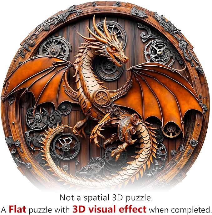 Wooden Puzzles for Adults, Mechanical Dragon Wooden Jigsaw Puzzles for Adults, Wood Puzzles Adult, Unique Animal Shape, Gifts for Friends and Family, Wall Art Canvas Puzzle (S -8.5 * 8.4in -100 pcs)