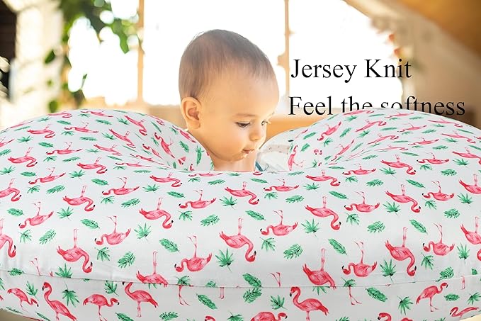 Nursing Pillow Cover Set 3 Pack Nursing Pillow Slipcovers for Moms Breastfeeding Moms, Ultra-Soft Stretchy Fit Standard Nursing Pillows Flamingo Elephant & Lion