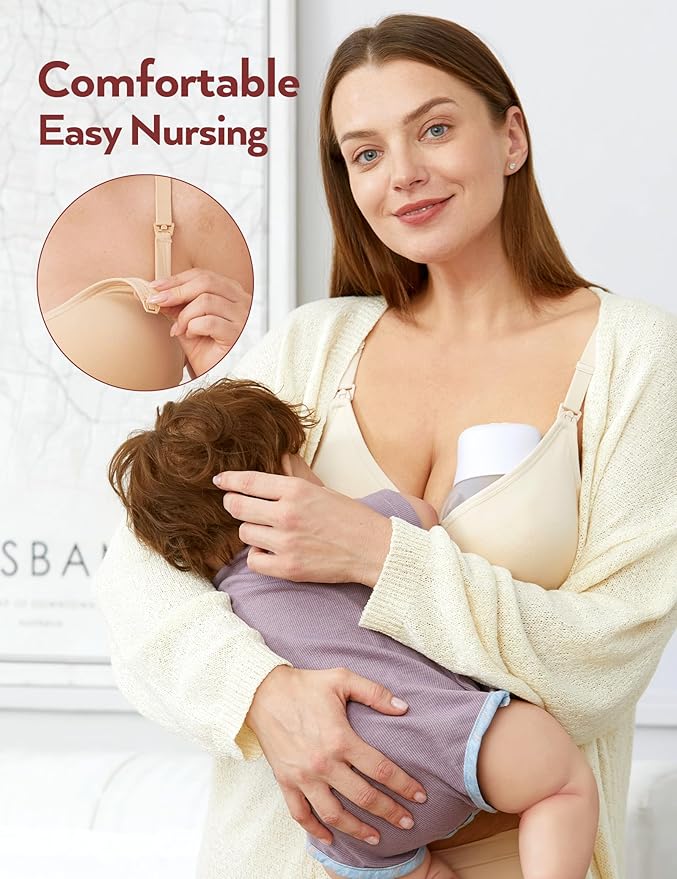 HOFISH Maternity Nursing Bras for Breastfeeding, 3 Pack Pregnancy Deep V Neck Wireless Bra with Extenders & Clips