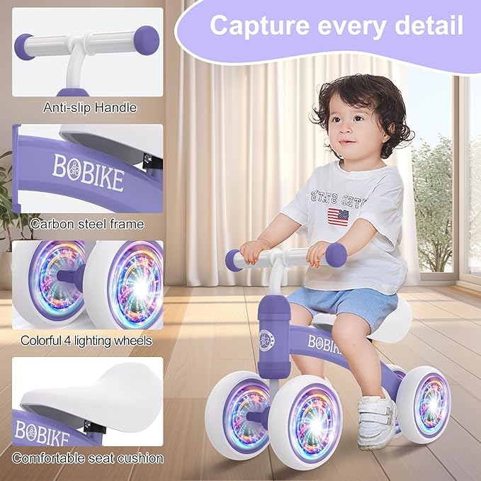 Baby Balance Bike Toys for 12-36 Months Kids Toy Boy and Girls Gifts Toddler Best First Birthday Gift Children Walker No Pedal Infant 4 Wheels Bicycle (Colorful, Purple-Light)