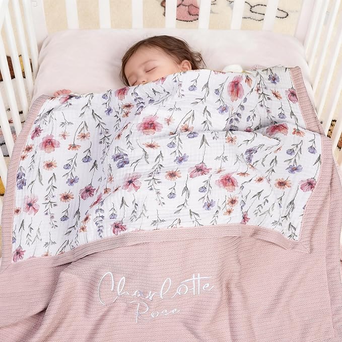 Personalized Baby Blanket with Name – Custom Knit Blanket, 27x40in Floral Embroidered Nursery Blanket for Girls – Customized Baby Blanket, Soft Newborn Gift & Custom Baby Gifts (Baby Pink)