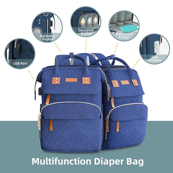 Diaper Bag Backpack, Large Diaper Bag, Multifunctional Diaper Bag, Baby Bag, Navy Blue